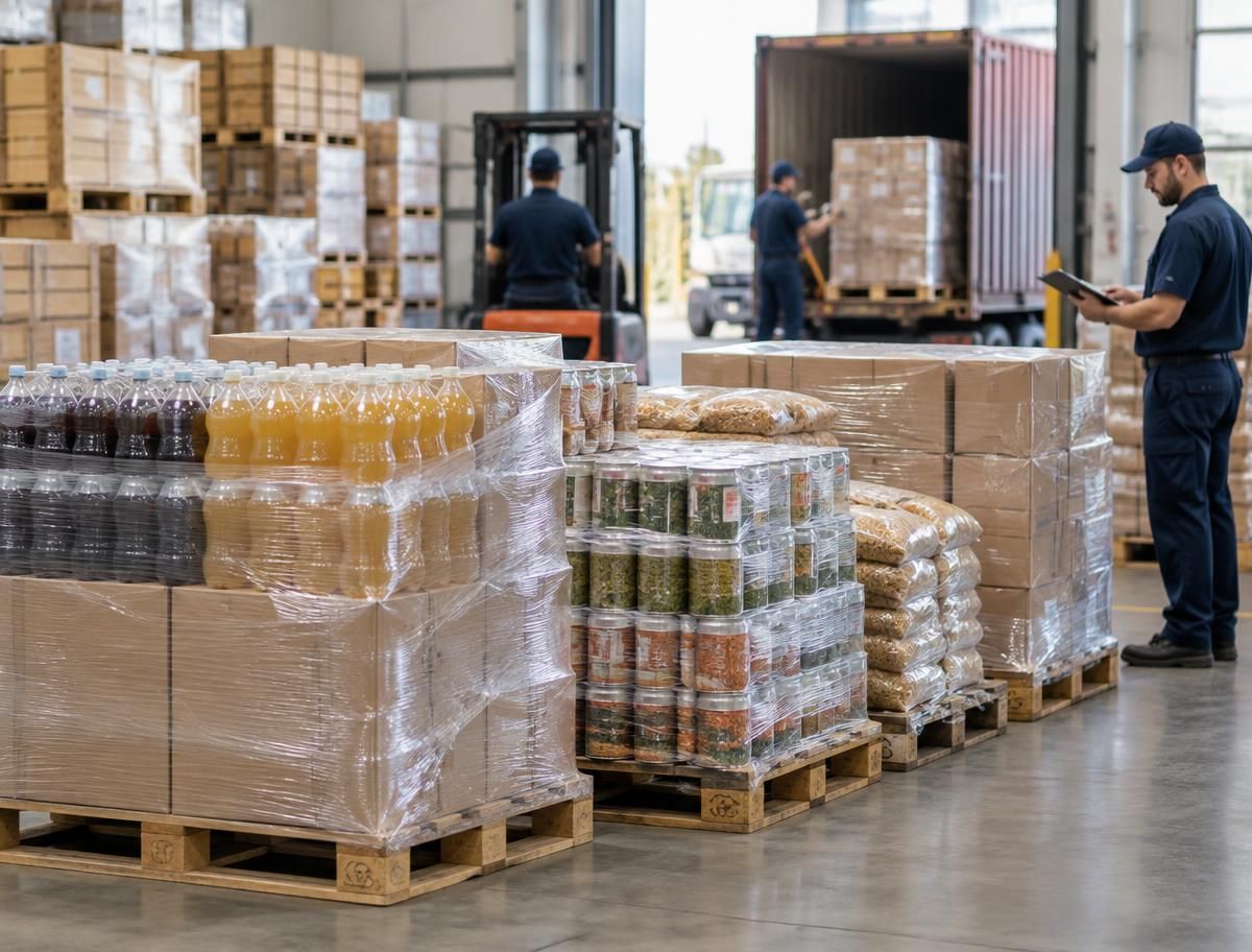Export-ready goods prepared inside a warehouse