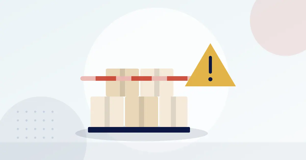 Illustration of boxes on a pallet held behind a barrier with a warning sign
