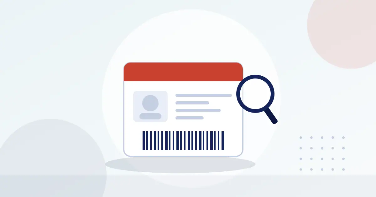 Illustration of an identification card with a barcode under a magnifying glass