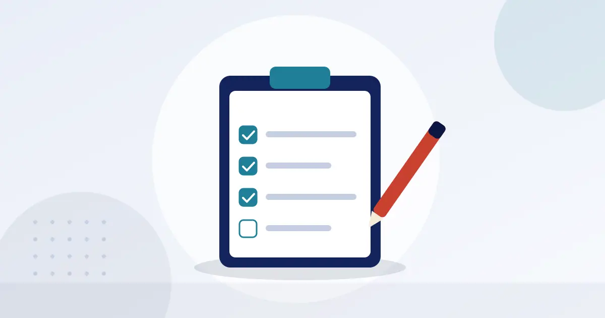 Illustration of a clipboard checklist with ticked items and a pen