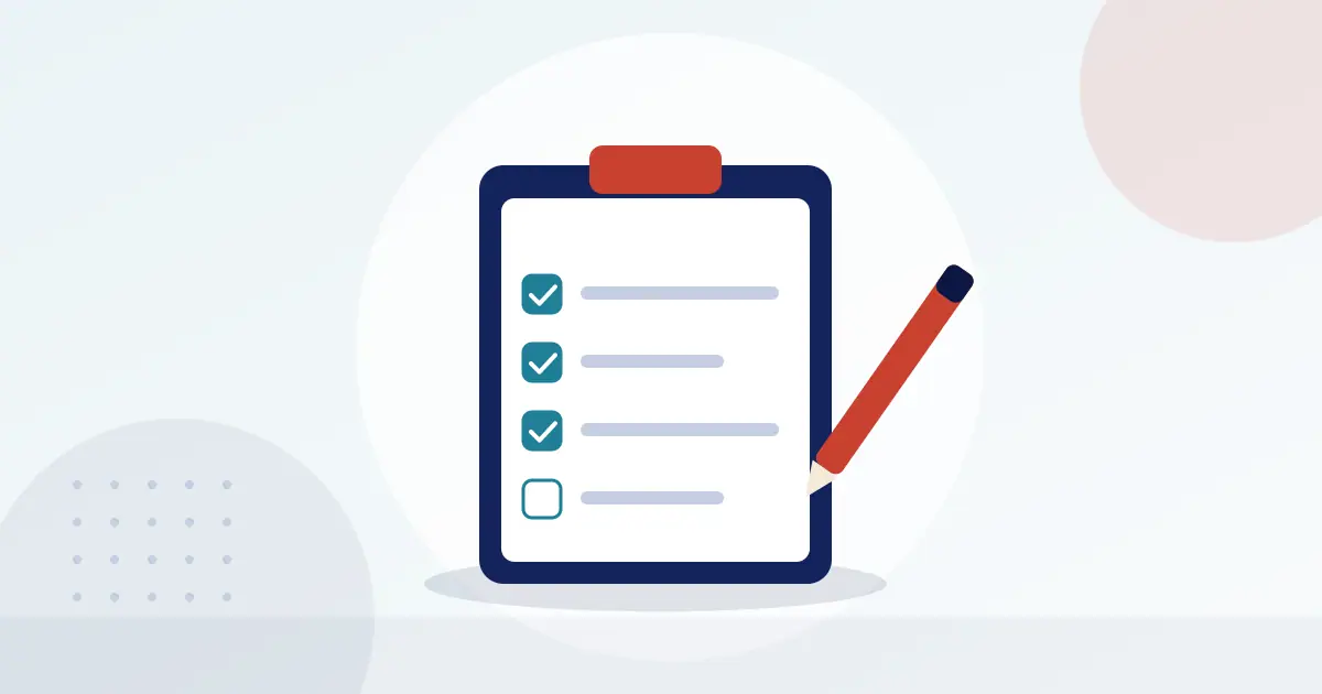 Illustration of a clipboard checklist with ticked items and a pen