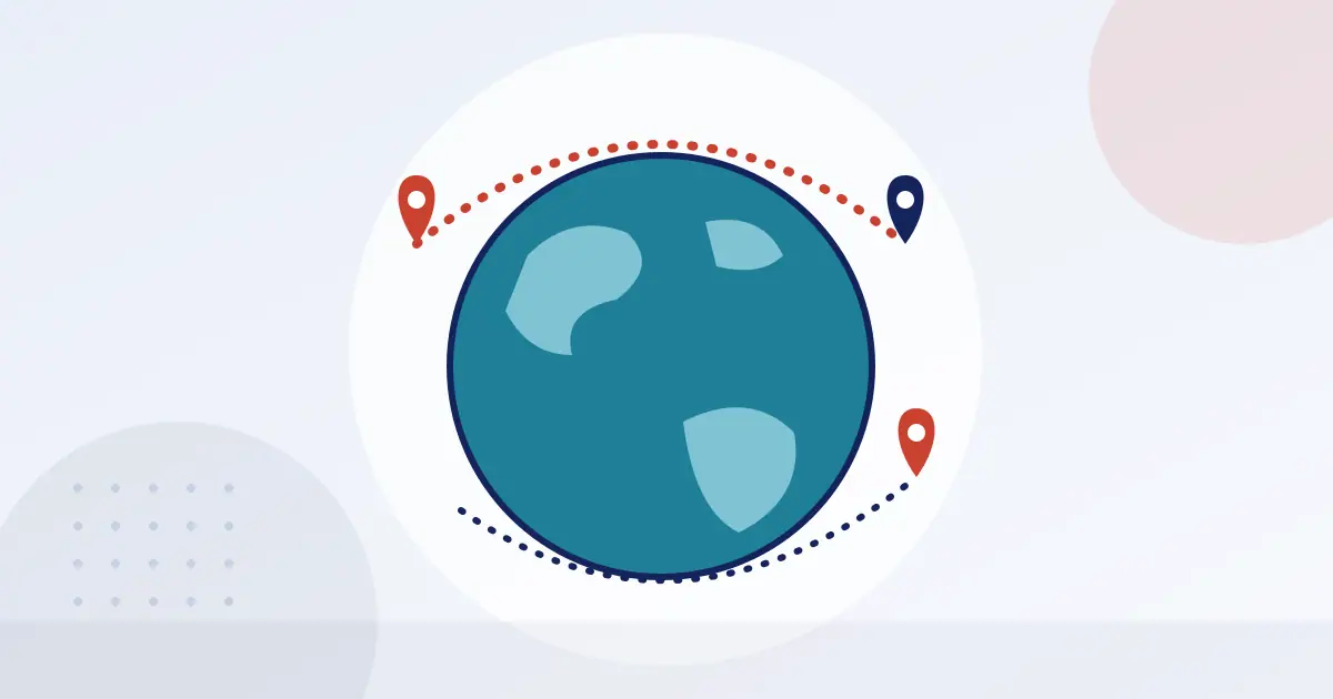 Illustration of a globe with map pins joined by dotted trade routes