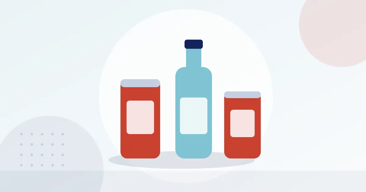 Illustration of drink cans and a bottle with blank labels