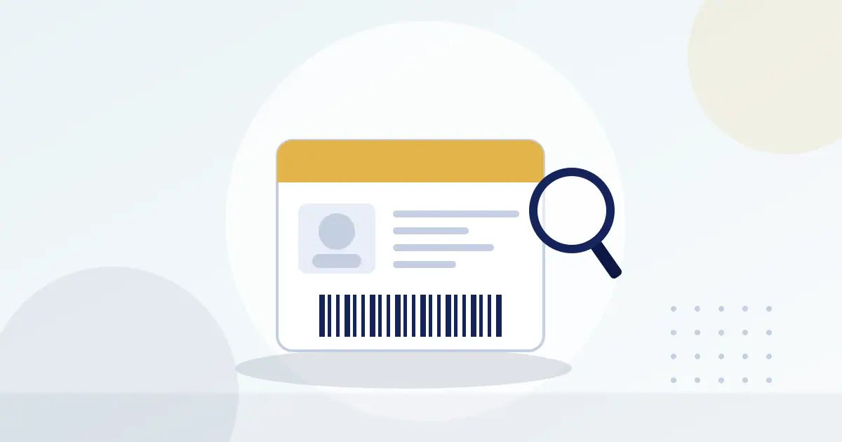 Illustration of an identification card with a barcode under a magnifying glass