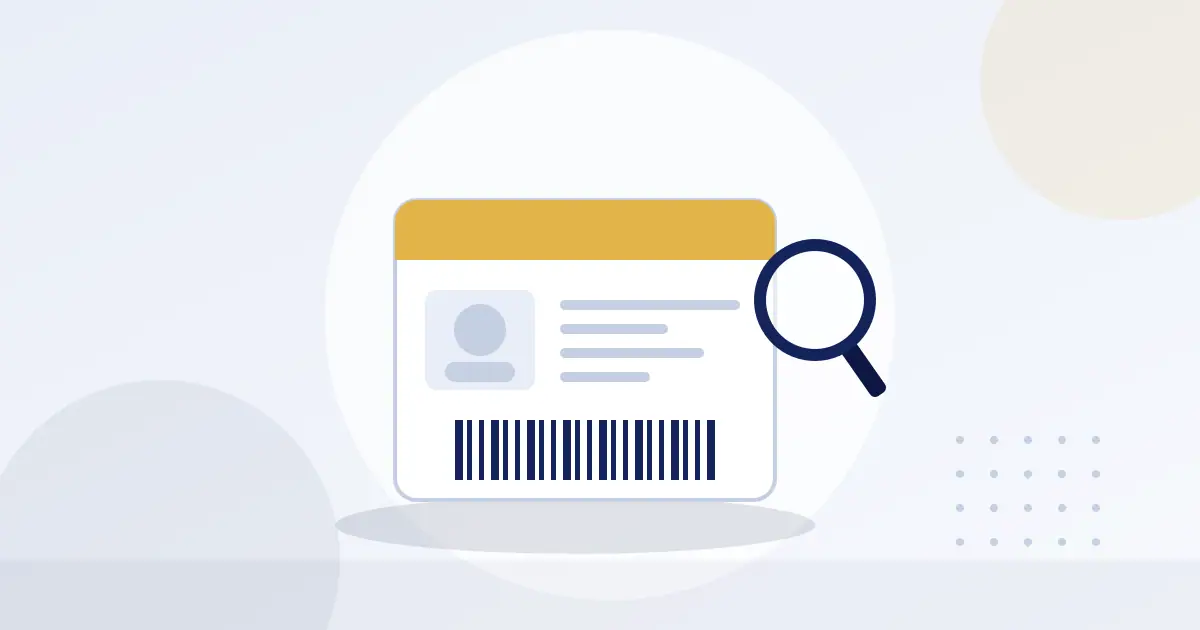 Illustration of an identification card with a barcode under a magnifying glass