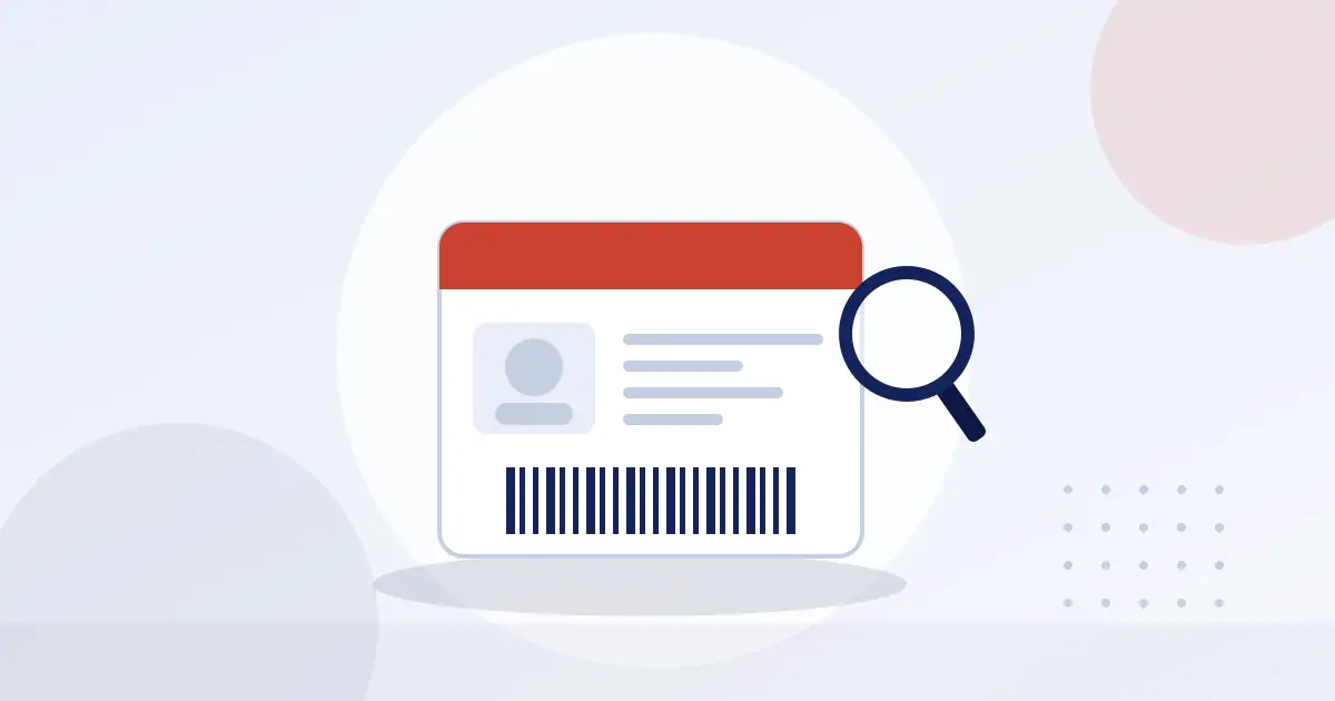 Illustration of an identification card with a barcode under a magnifying glass