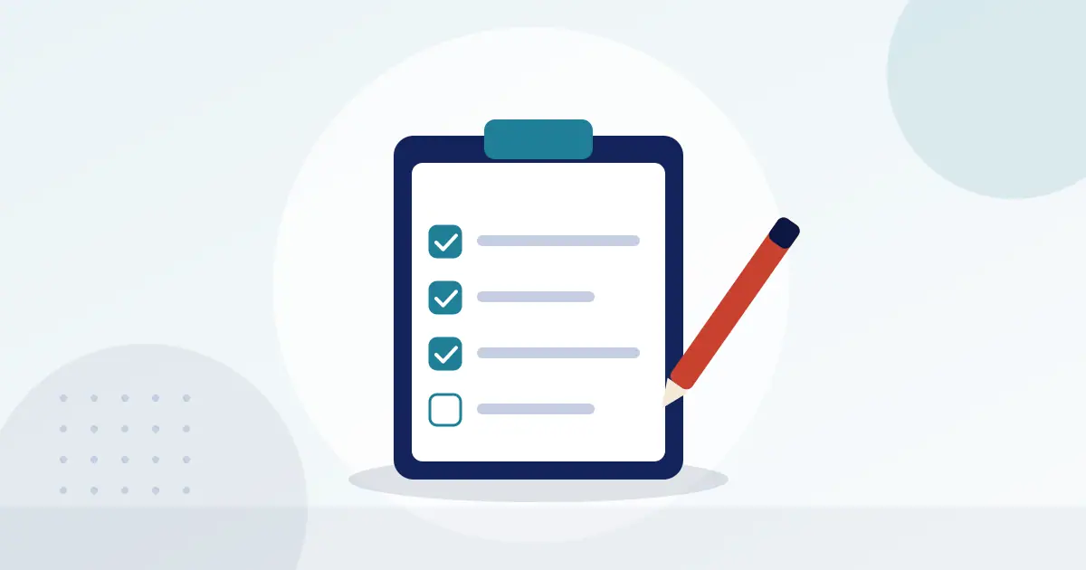 Illustration of a clipboard checklist with ticked items and a pen