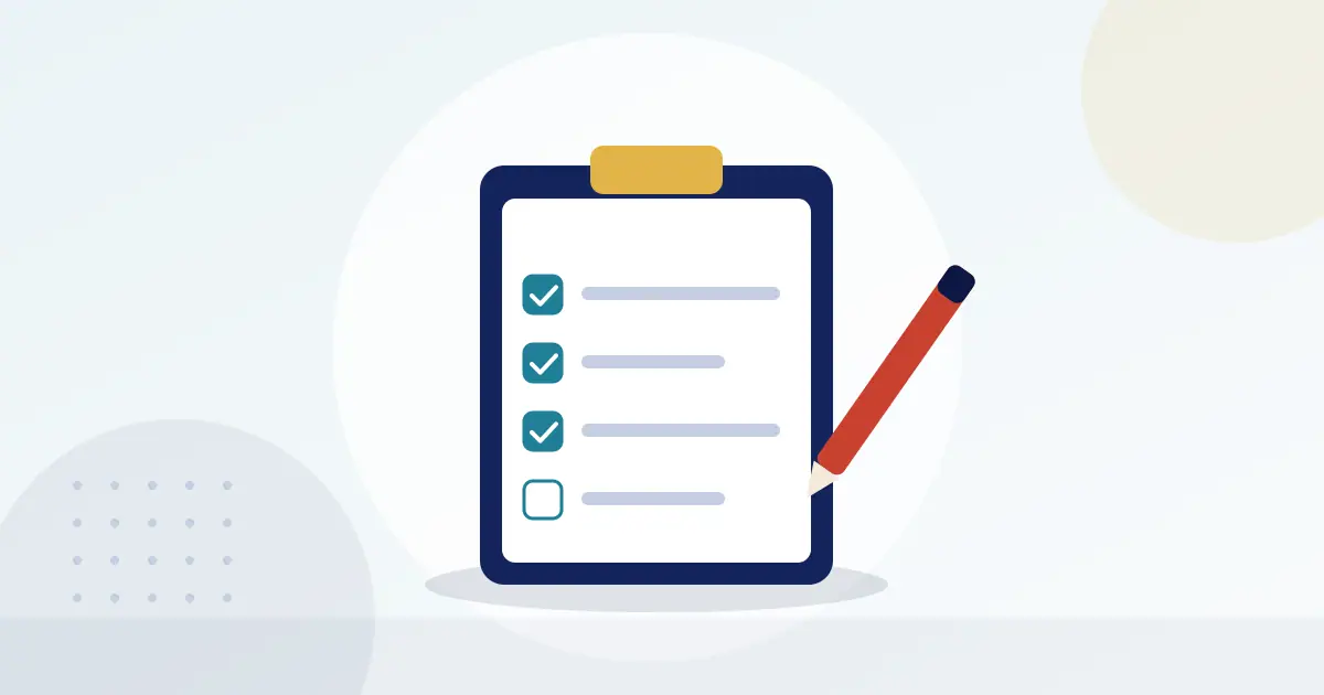 Illustration of a clipboard checklist with ticked items and a pen