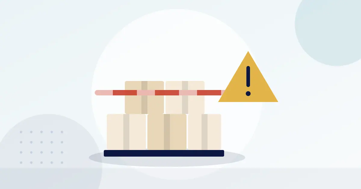 Illustration of boxes on a pallet held behind a barrier with a warning sign