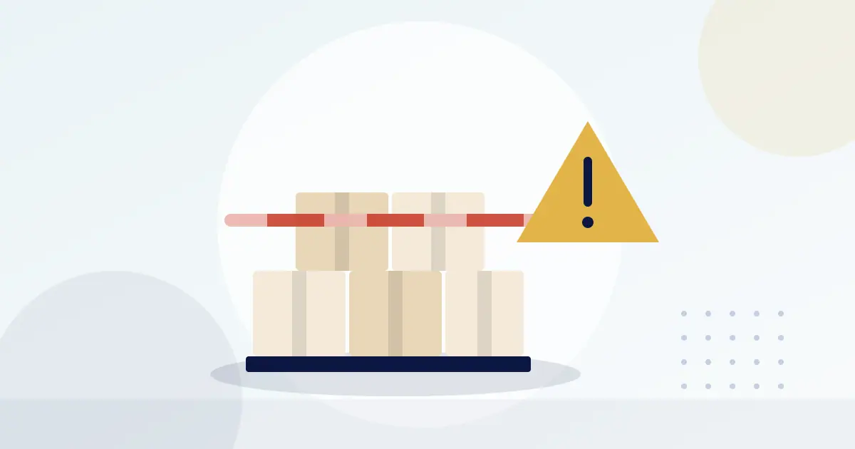 Illustration of boxes on a pallet held behind a barrier with a warning sign